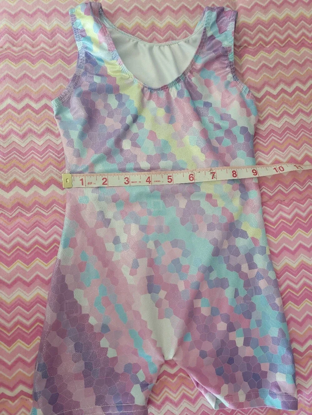 Girls Pastel Rainbow Mosaic Gymnastics Biketard Leotard Pink Purple Blue Size 90